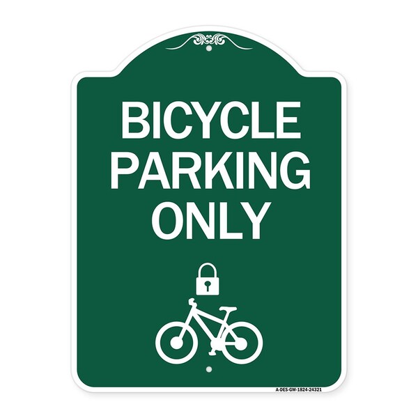 Signmission Bicycle Parking W/ Cycle and Lock, Green & White Aluminum Sign, 18" x 24", GW-1824-24321 A-DES-GW-1824-24321 - main